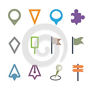 GPS Map Pointer Set Isolated Vector Illustration Icon. Map Pin Concept Symbol on White Background