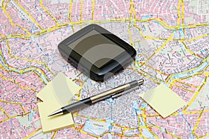 GPS on a Map with Sticker and Pen