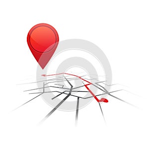 Gps navigation background. Road map isolated with red pointer. Vector photo