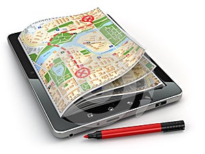 GPS navigation concept. Guide map on the tablet pc screen.