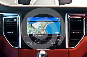 GPS navigation in interior of luxury car