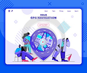 GPS navigation landing page vector template.