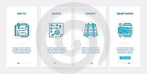 Gps navigation line service for phone UX, UI onboarding mobile app page screen set