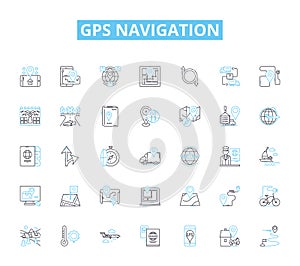 Gps navigation linear icons set. Satellites, Coordinates, Maps, Location, Routing, Waypoints, Signals line vector and