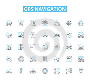 Gps navigation linear icons set. Satellites, Coordinates, Maps, Location, Routing, Waypoints, Signals line vector and