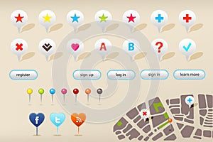 GPS Navigation Markers And Web Elements. Vector