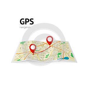 Gps navigation. the path on the map is indicated by a pin. vector illustration photo