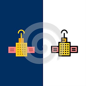 Gps, Navigation, Satellite  Icons. Flat and Line Filled Icon Set Vector Blue Background