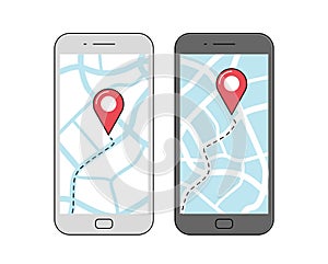 GPS navigation on screen of mobile phone. Vector illustration