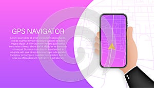Gps navigation. Smartphone map application. Map pin icon. Vector stock illustration.