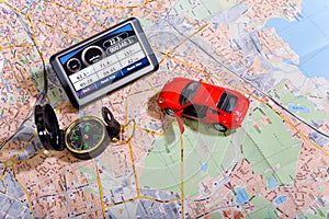 GPS Navigation system on a traveling map