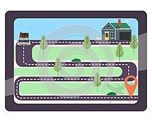 GPS navigation. Web map with marker in tablet. Vector illustration