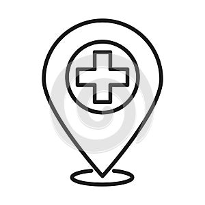 Gps navigaton destinaton pin healthcare medical and hospital pictogram line style icon