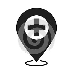 Gps navigaton destinaton pin healthcare medical and hospital pictogram silhouette style icon