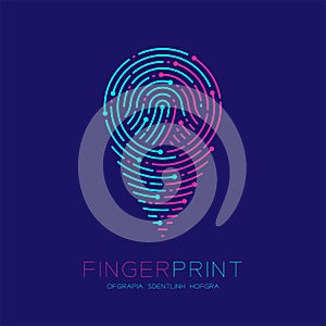 GPS navigator icon shape Fingerprint scan pattern logo dash line, digital map pointer concept, Editable stroke illustration pink