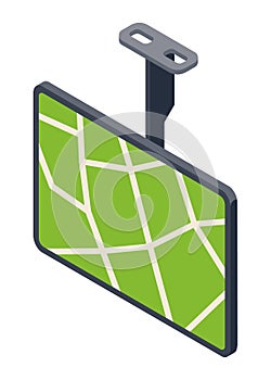 Gps navigator with navigation map icon isometric. Automotive navigation system symbol, automobile controls element photo