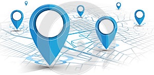 GPS navigator pin blue color mock up wite map on white background