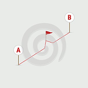 GPS Navigator Pin Checking Point A to Point B. Route From Point A to Point B. Vector Illustration