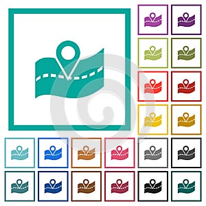 GPS road location flat color icons with quadrant frames