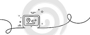 GPS route line icon. Road path sign. Continuous line with curl. Vector