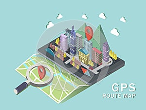 GPS route map 3d isometric infographic