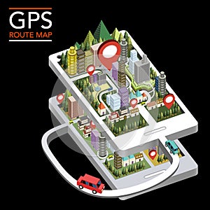 GPS route map flat 3d isometric infographic