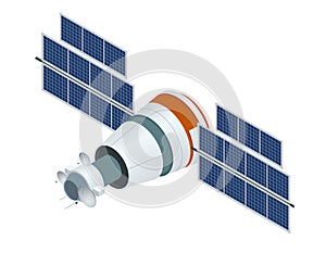 GPS satellite. Flat vector isometric illustration. Wireless satellite technology.