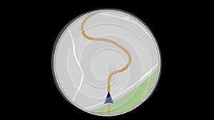 GPS tracking. Navigator movement. Navigation map. Move the blye marker on the map. Looped animation.