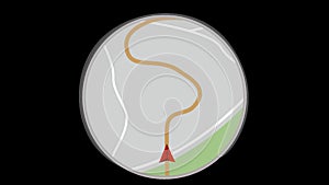 GPS tracking. Navigator movement. Navigation map. Move the red marker on the map. Looped animation.