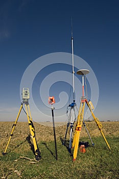 GPS unit, Total station and Prism