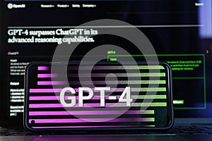 GPT - 4 on screens. OpenAI released new version of GPT 4. ChatGPT AI chatbot
