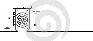 Gpu graphic card line icon. Computer component hardware sign. Minimal line pattern banner. Vector