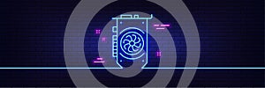 Gpu graphic card line icon. Computer component hardware sign. Neon light glow effect. Vector