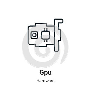 Gpu outline vector icon. Thin line black gpu icon, flat vector simple element illustration from editable hardware concept isolated