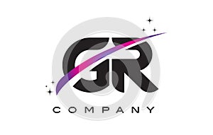 GR G R Black Letter Logo Design with Purple Magenta Swoosh