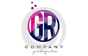 GR G R Circle Letter Logo Design with Purple Dots Bubbles