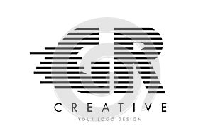 GR G R Zebra Letter Logo Design with Black and White Stripes