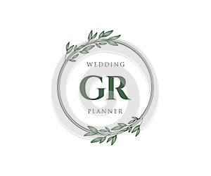 GR Initials letter Wedding monogram logos collection, hand drawn modern minimalistic and floral templates for Invitation cards,