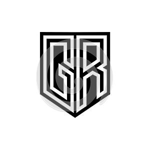 GR Logo monogram shield geometric white line inside black shield color design photo