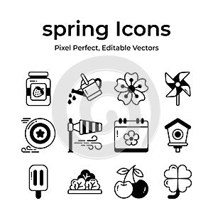 Grab this beautifully designed spring vectors, farming, gardening and agriculture icons set