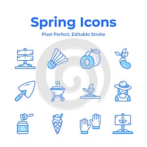 Grab this carefully designed spring vectors, farming, gardening and agriculture icons set