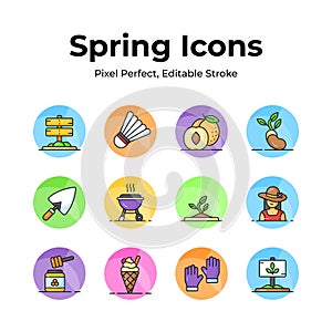 Grab this carefully designed spring vectors, farming, gardening and agriculture icons set