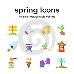 Grab this carefully designed spring vectors, farming, gardening and agriculture icons set