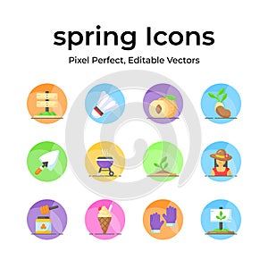 Grab this carefully designed spring vectors, farming, gardening and agriculture icons set