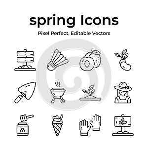 Grab this carefully designed spring vectors, farming, gardening and agriculture icons set