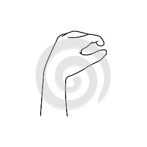 Grabbing hand. Man s hand pinching invisible item. Hand holding something with two fingers. Vector flat outline icon