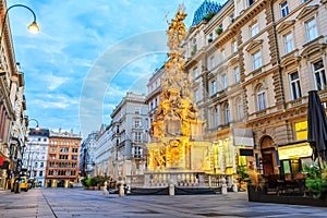 Graben, a famous pedestrian street of Vienna with a Plague Column in it photo