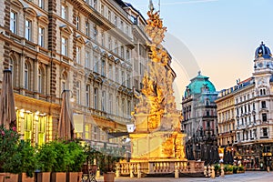 Graben Street of Vienna with a Plague Column, Austria, evening v