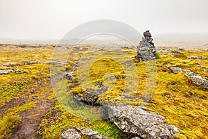 Grabrok crater path with fog