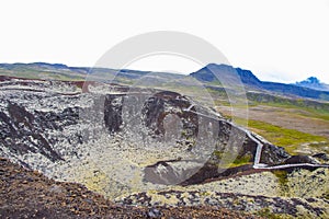 Grabrok Volcanic Crater Inactive Volcano with Green Moss in Iceland